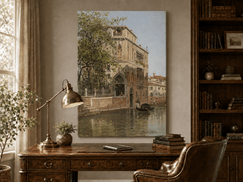 Landscape Oil Painting - Venice Canal with Palace & Gondola