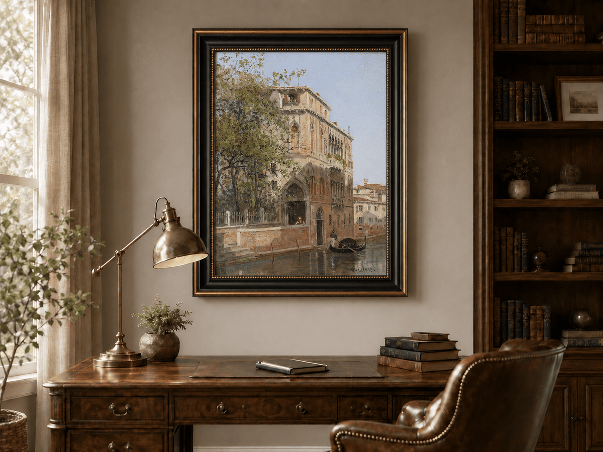 Landscape Oil Painting - Venice Canal with Palace & Gondola