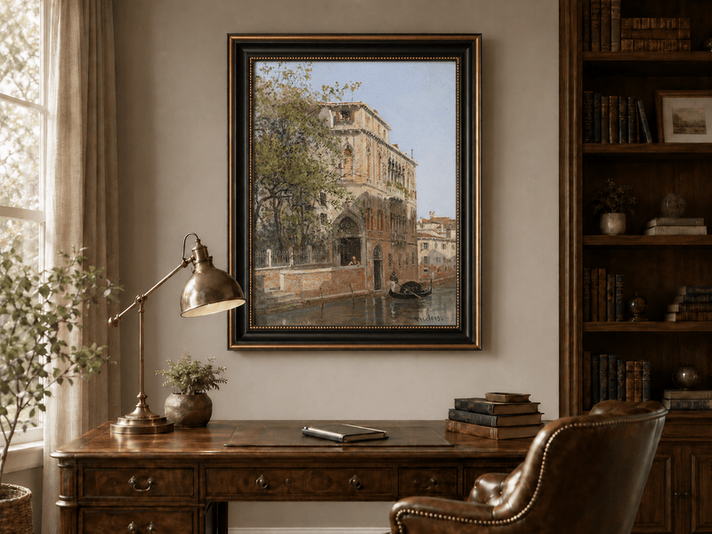 Landscape Oil Painting - Venice Canal with Palace & Gondola
