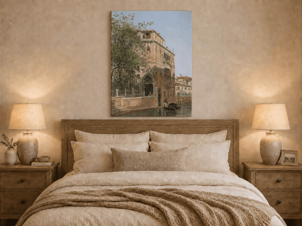 Landscape Oil Painting - Venice Canal with Palace & Gondola