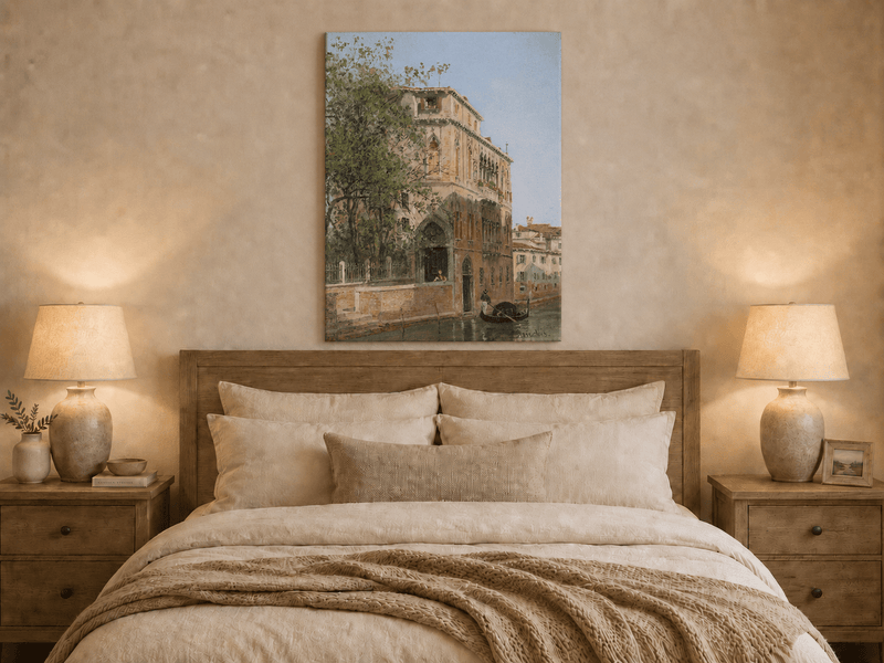Landscape Oil Painting - Venice Canal with Palace & Gondola