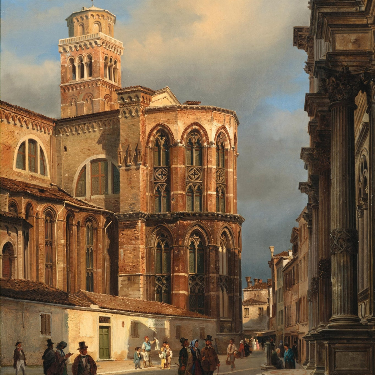 Hand-painted venice church of san rocco street landscape oil painting on canvas