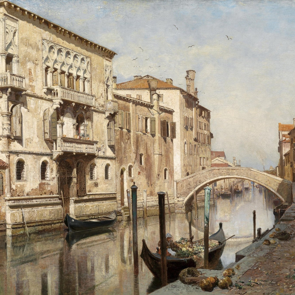 Landscape Oil Painting - Venice Cityscape & Ornate Buildings, Arch Bridge - Oil Painting Haven