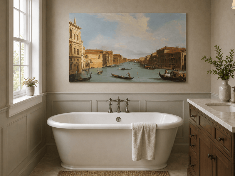 Peinture à l'huile de paysage - Gondoles du Grand Canal de Venise