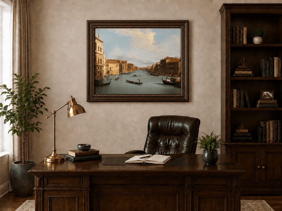 Peinture à l'huile de paysage - Gondoles du Grand Canal de Venise