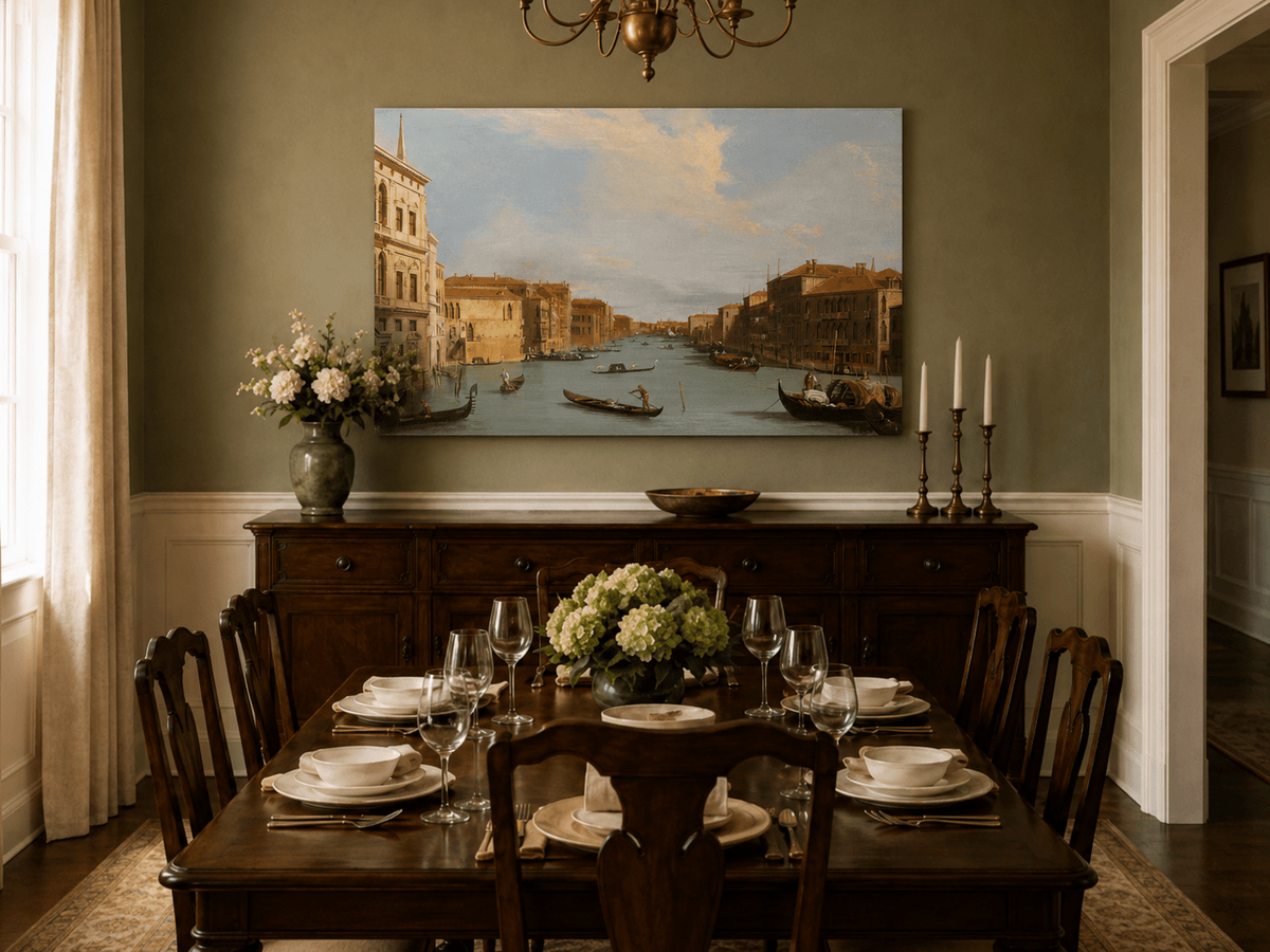 Peinture à l'huile de paysage - Gondoles du Grand Canal de Venise