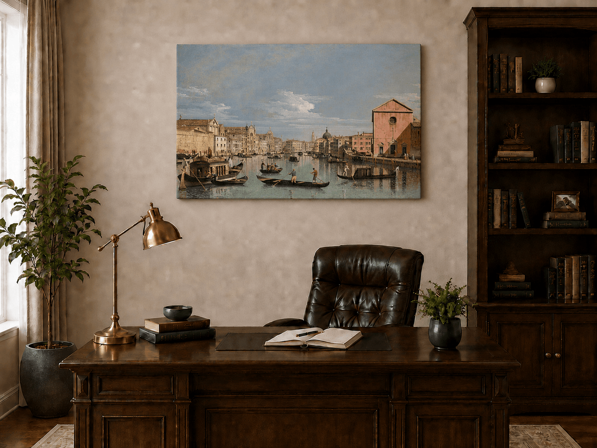 Landscape Oil Painting - Venice Grand Canal Gondolas & Palaces