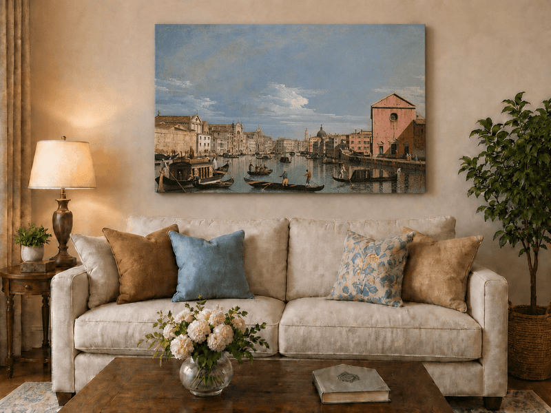 Landscape Oil Painting - Venice Grand Canal Gondolas & Palaces
