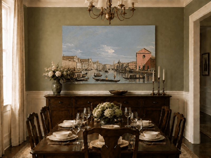 Landscape Oil Painting - Venice Grand Canal Gondolas & Palaces