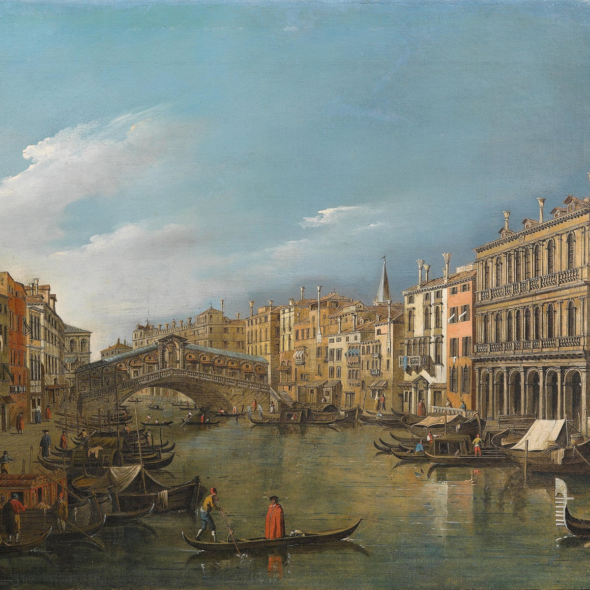 Landscape Oil Painting - Venice Grand Canal with Rialto Bridge, Buildings - Oil Painting Haven