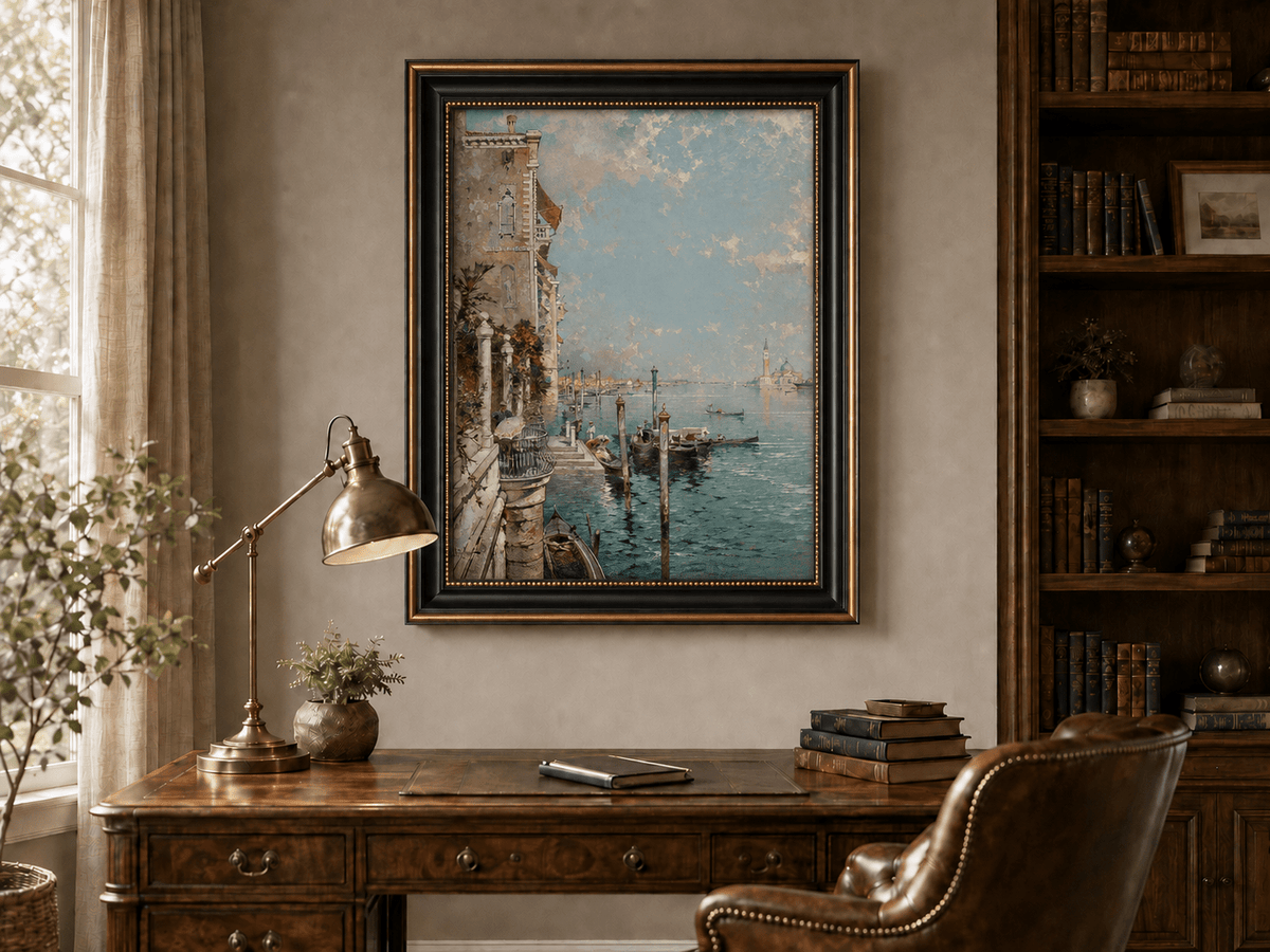 Peinture à l'huile de paysage - Rivière printanière avec pêcheur et arbres