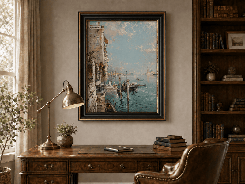 Peinture à l'huile de paysage - Rivière printanière avec pêcheur et arbres