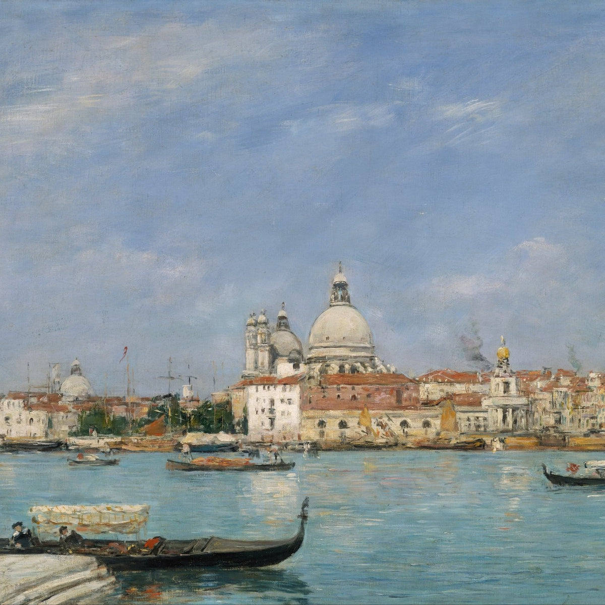 Hand-painted venice lagoon with gondolas and dome landscape oil painting on canvas