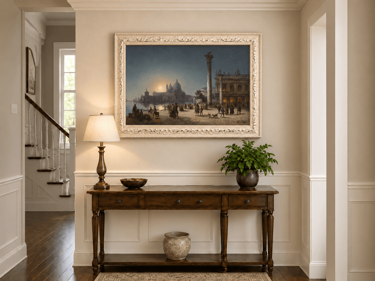 Peinture à l'huile de paysage - Venise au clair de lune et architecture historique