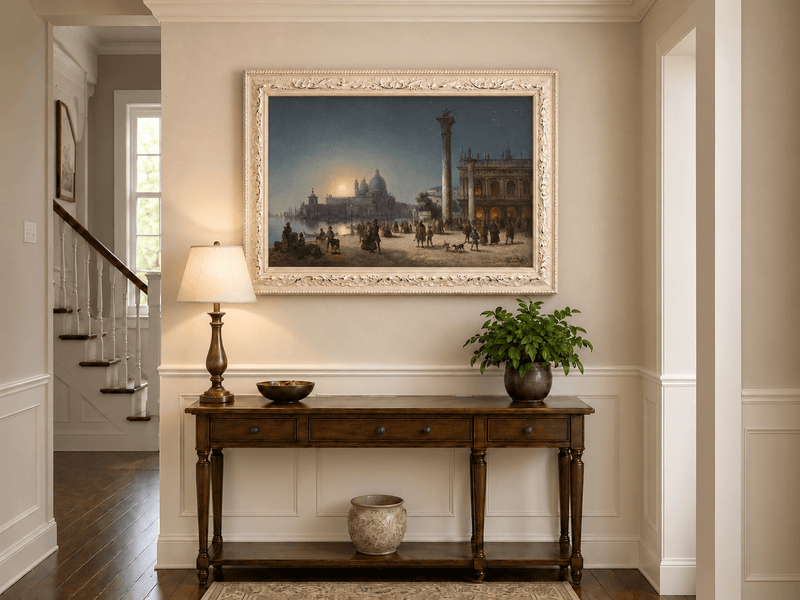 Peinture à l'huile de paysage - Venise au clair de lune et architecture historique