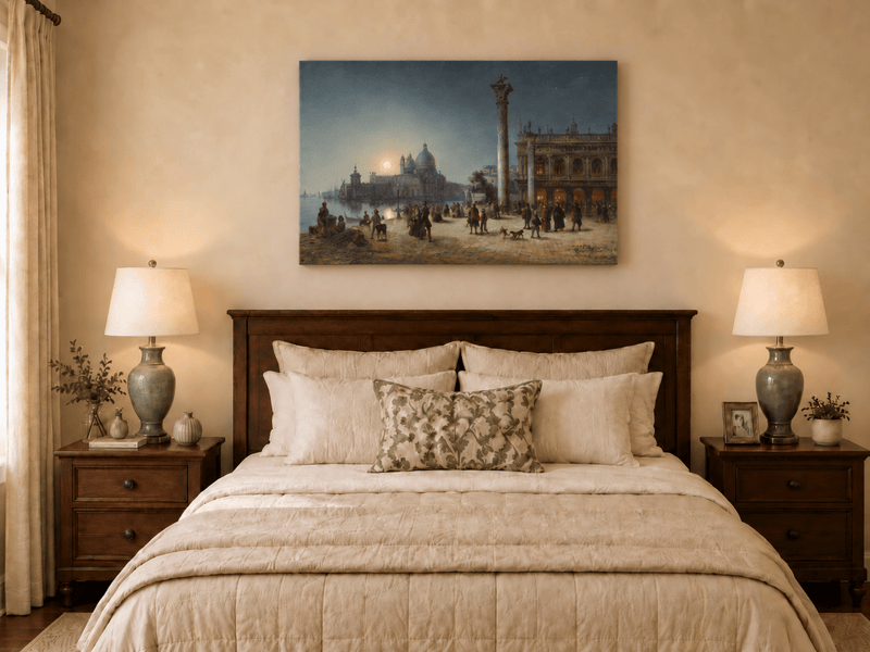 Peinture à l'huile de paysage - Venise au clair de lune et architecture historique