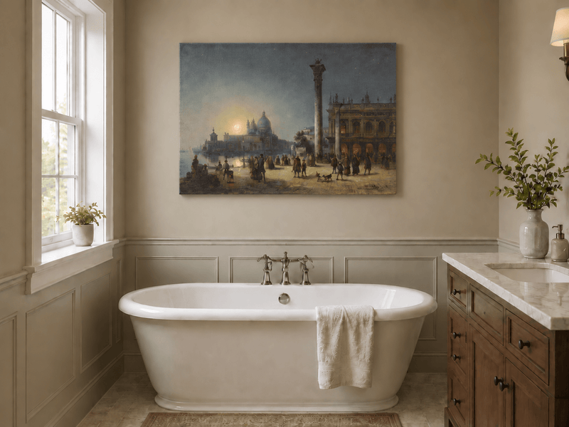 Peinture à l'huile de paysage - Venise au clair de lune et architecture historique