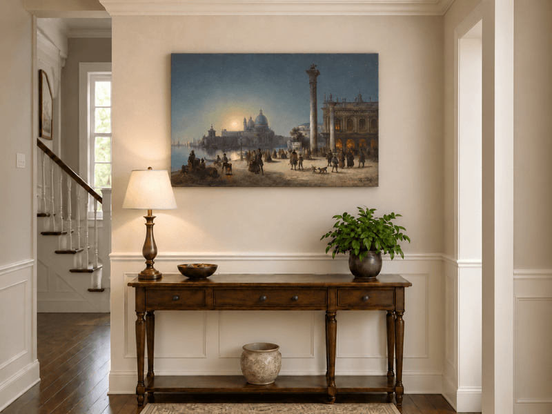 Peinture à l'huile de paysage - Venise au clair de lune et architecture historique