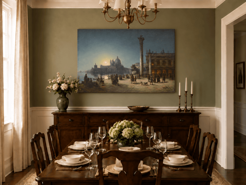 Peinture à l'huile de paysage - Venise au clair de lune et architecture historique