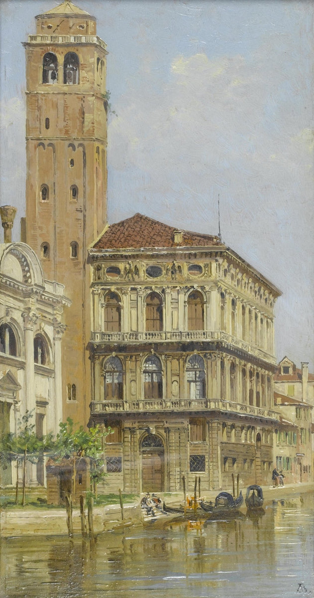 Hand-painted venice palazzo and bell tower canal scene landscape oil painting on canvas