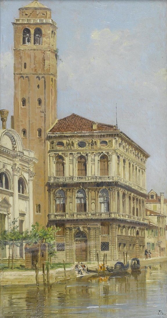 Hand-painted venice palazzo and bell tower canal scene landscape oil painting on canvas