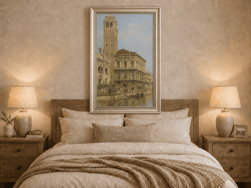 Landscape Oil Painting - Venice Palazzo & Bell Tower Canal