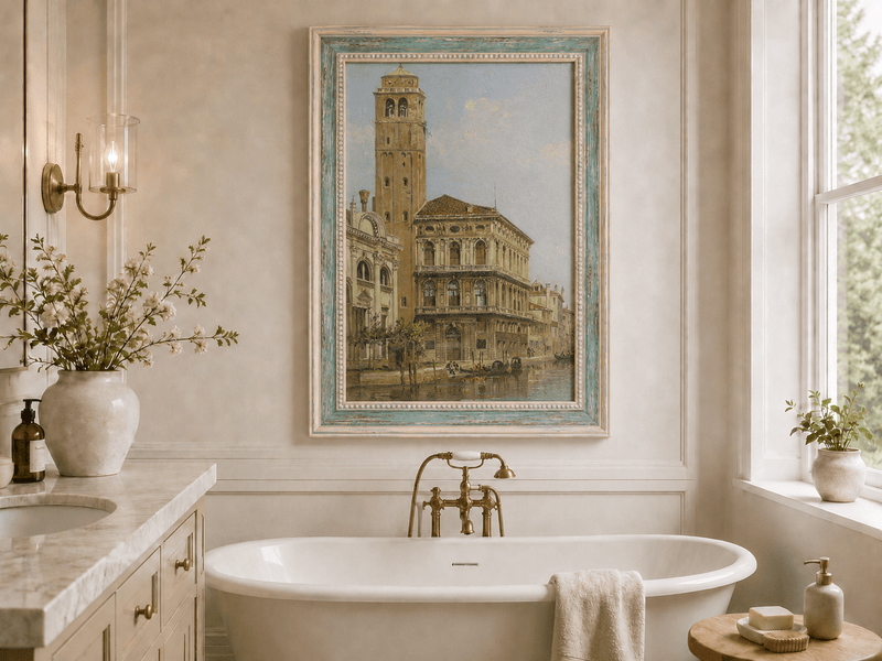 Landscape Oil Painting - Venice Palazzo & Bell Tower Canal