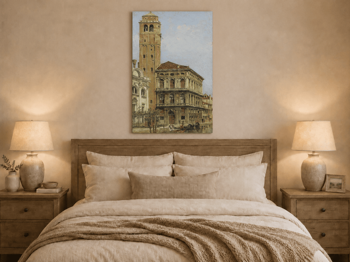 Landscape Oil Painting - Venice Palazzo & Bell Tower Canal