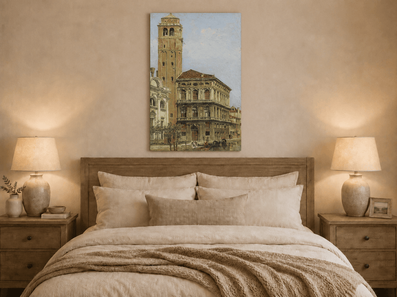 Landscape Oil Painting - Venice Palazzo & Bell Tower Canal