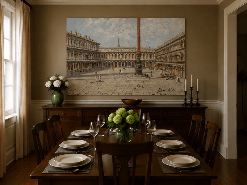 Landscape Oil Painting - Venice Piazza with Arcades and Column