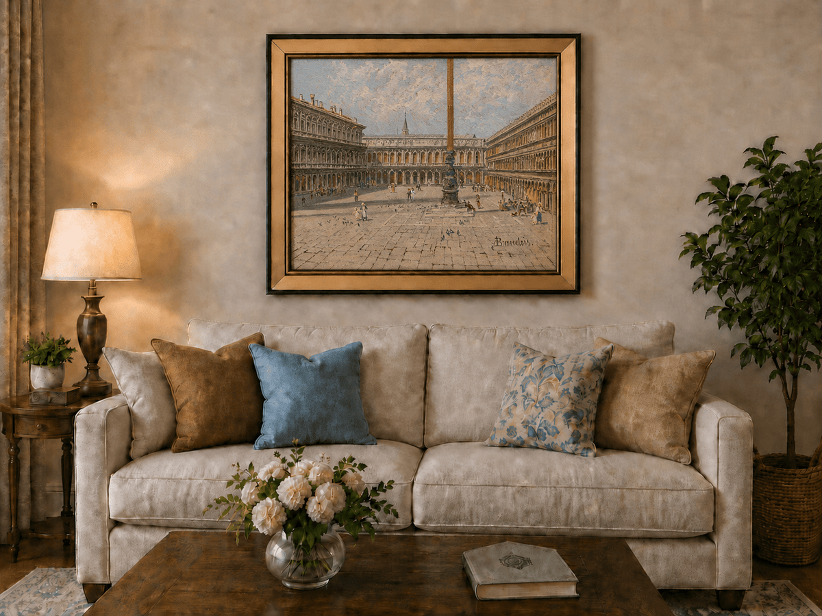 Landscape Oil Painting - Venice Piazza with Arcades and Column