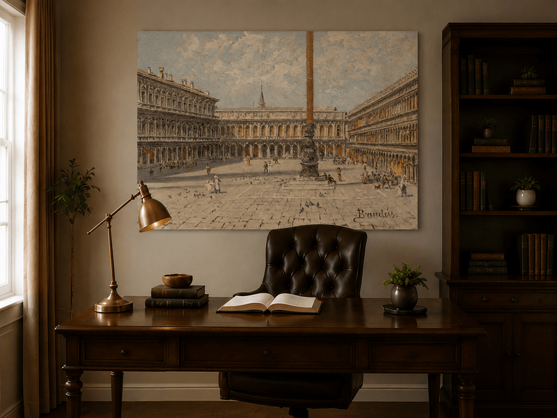 Landscape Oil Painting - Venice Piazza with Arcades and Column
