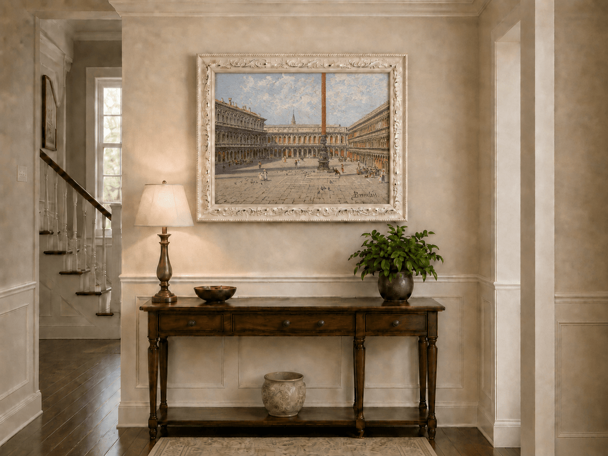 Landscape Oil Painting - Venice Piazza with Arcades and Column