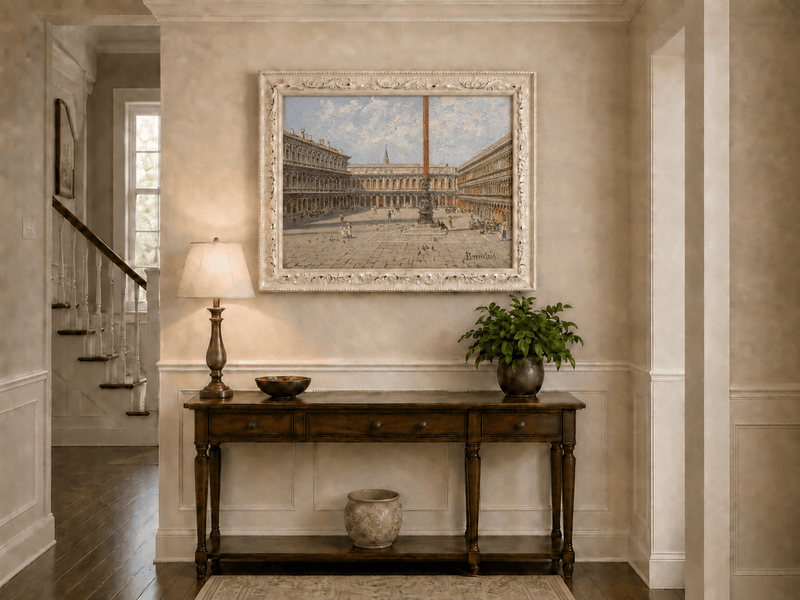 Landscape Oil Painting - Venice Piazza with Arcades and Column