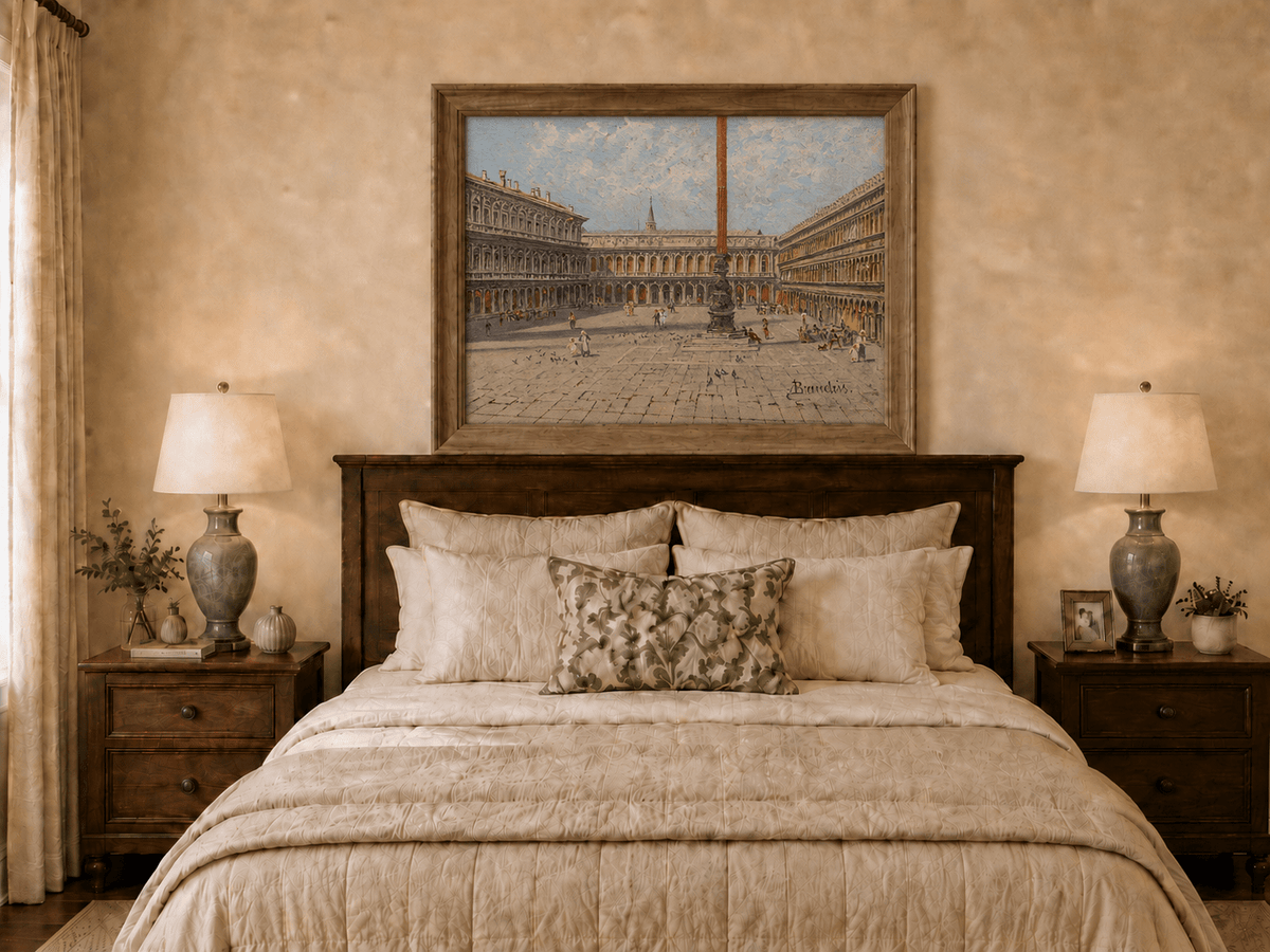 Landscape Oil Painting - Venice Piazza with Arcades and Column