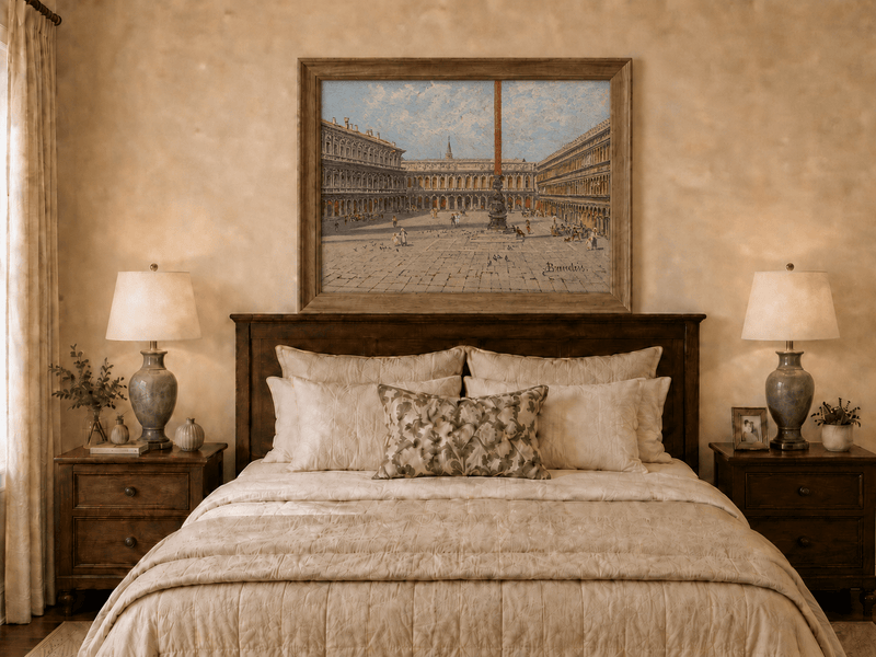 Landscape Oil Painting - Venice Piazza with Arcades and Column