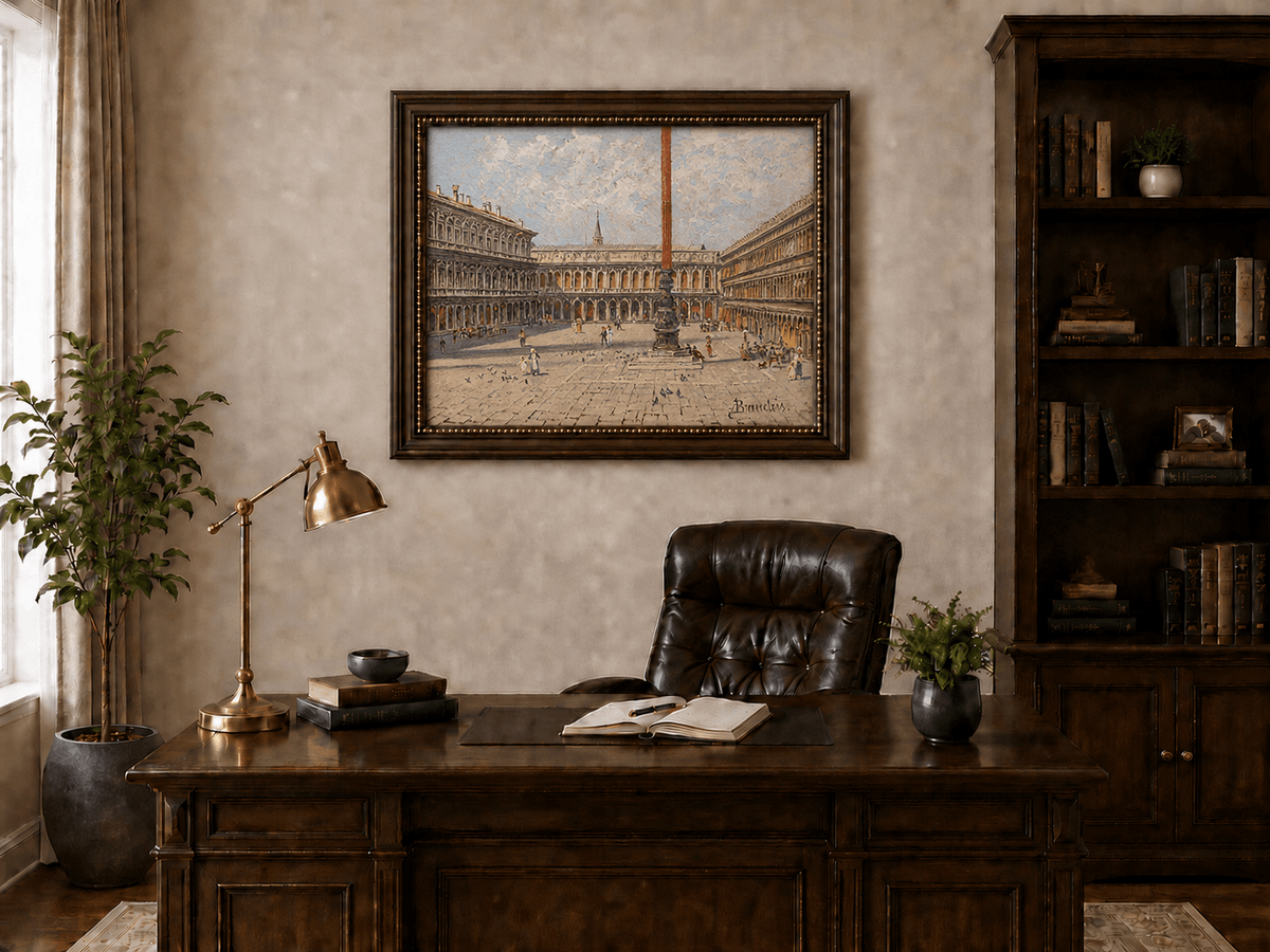 Landscape Oil Painting - Venice Piazza with Arcades and Column