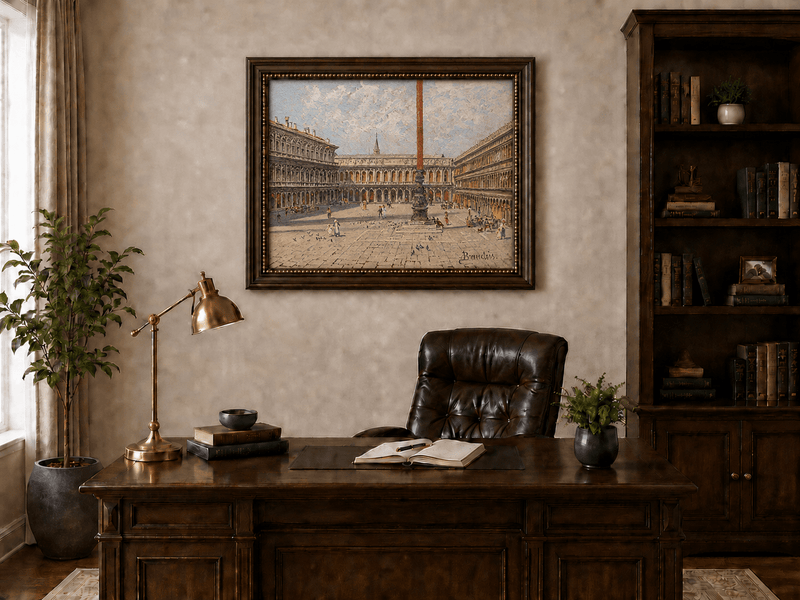 Landscape Oil Painting - Venice Piazza with Arcades and Column