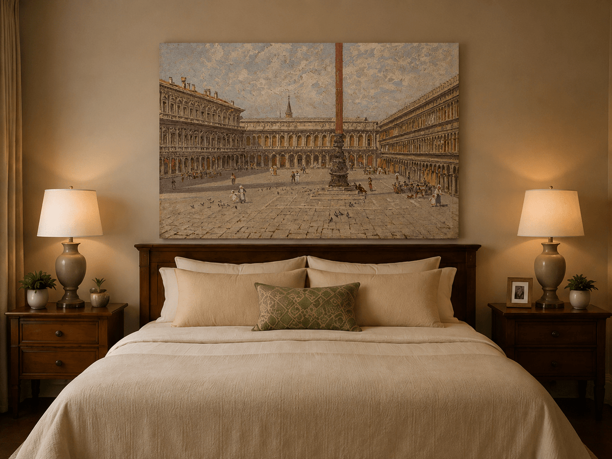 Landscape Oil Painting - Venice Piazza with Arcades and Column