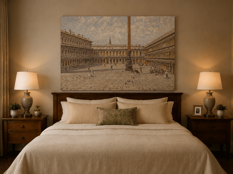 Landscape Oil Painting - Venice Piazza with Arcades and Column