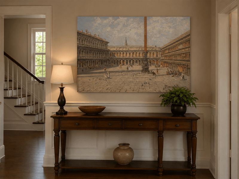 Landscape Oil Painting - Venice Piazza with Arcades and Column