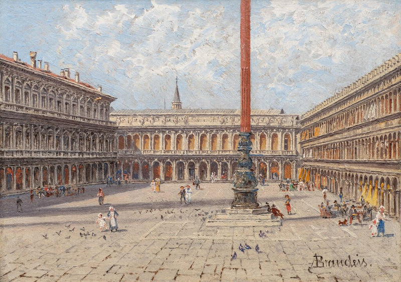 Hand-painted venice piazza with arcades and column landscape oil painting on canvas