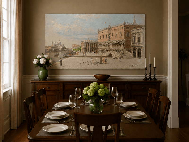Landscape Oil Painting - Venice Piazza with Palace and Gondolas
