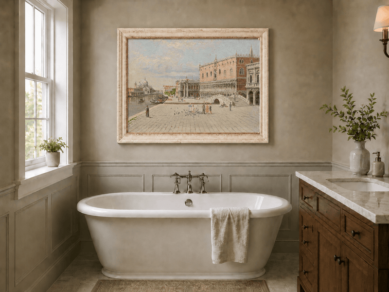 Landscape Oil Painting - Venice Piazza with Palace and Gondolas