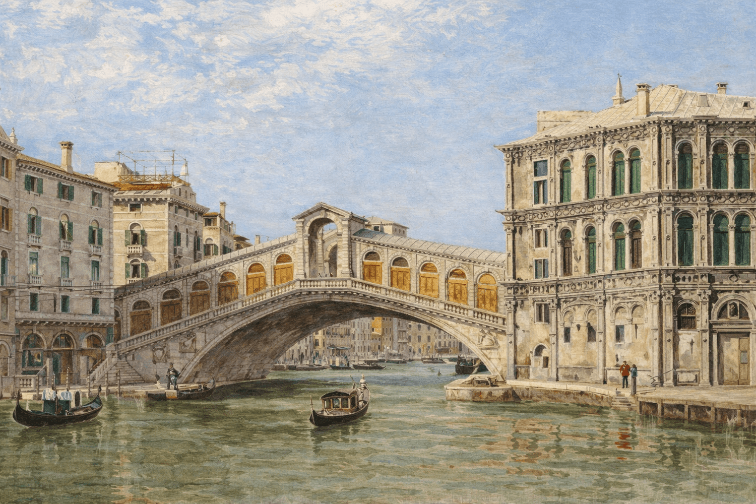 Hand-painted venice rialto bridge and canal view landscape oil painting on canvas