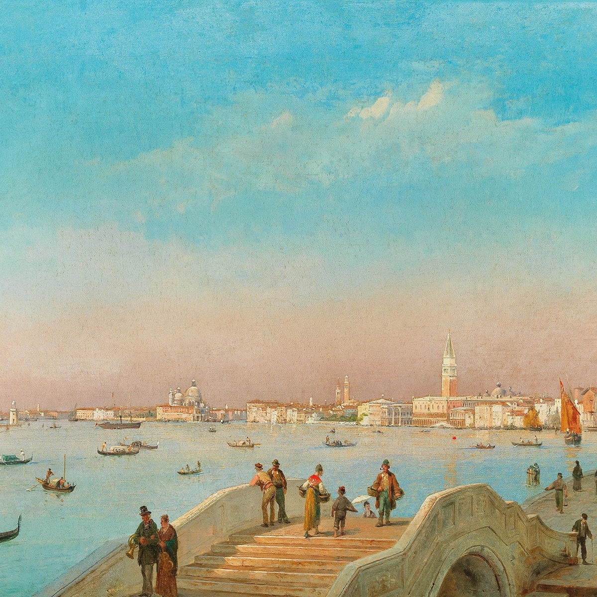 Hand-painted venice riva bridge and grand lagoon landscape oil painting on canvas