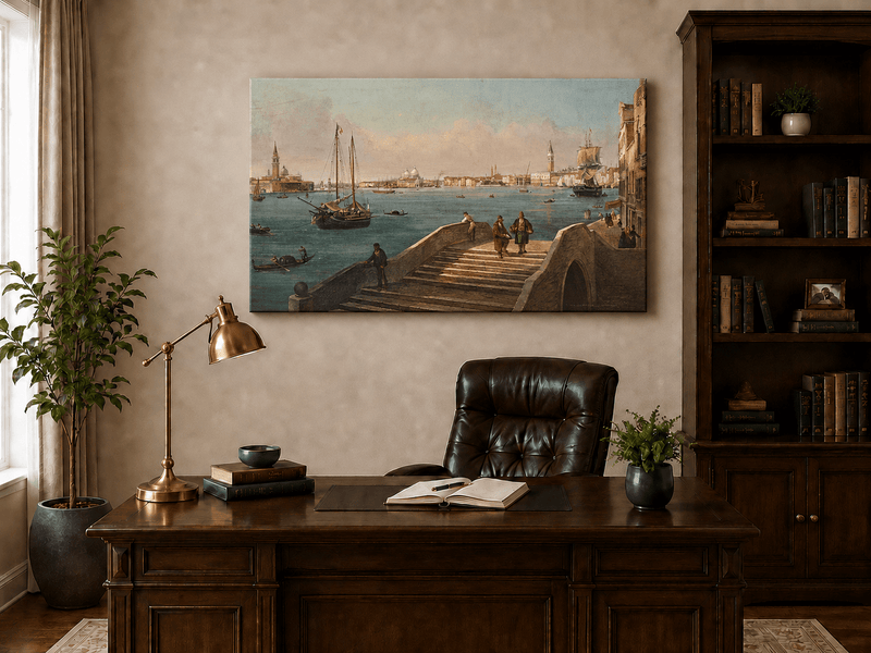 Peinture à l'huile de paysage - Gouffre rocheux spectaculaire avec personnages