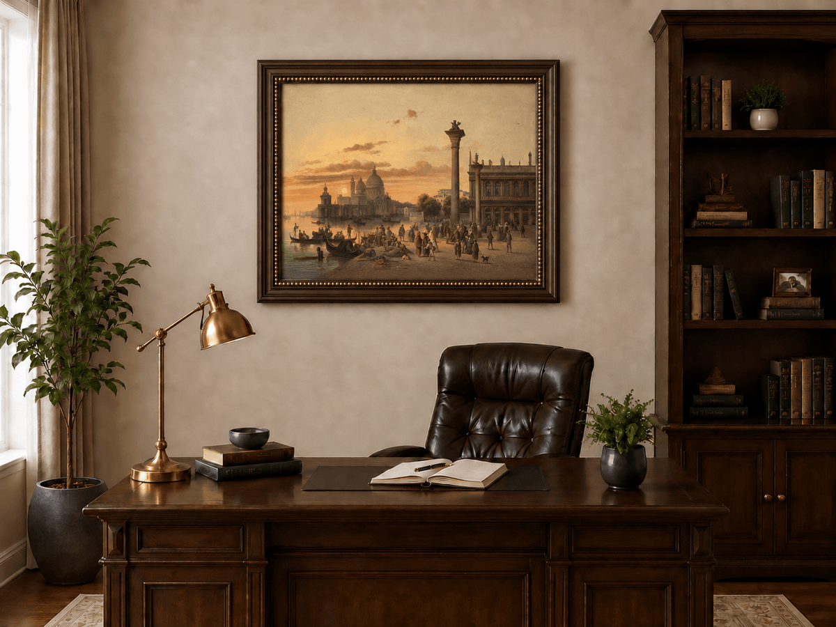 Peinture à l'huile paysage - Venise au coucher du soleil | Paysage urbain peint à la main