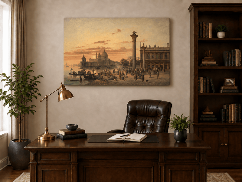 Peinture à l'huile paysage - Venise au coucher du soleil | Paysage urbain peint à la main