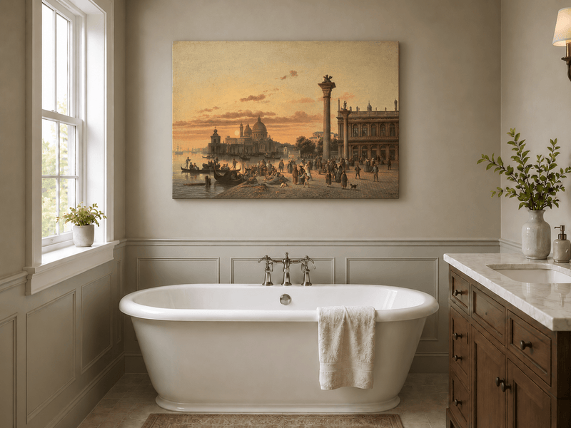 Peinture à l'huile paysage - Venise au coucher du soleil | Paysage urbain peint à la main